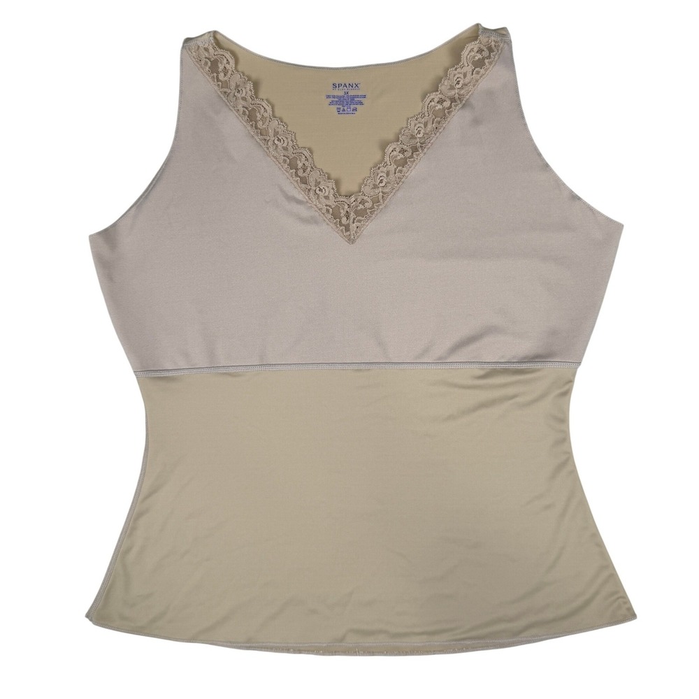 Spanx Shapewear Camisole Lace Trim V-Neck 3X Beige Compression Tank Top